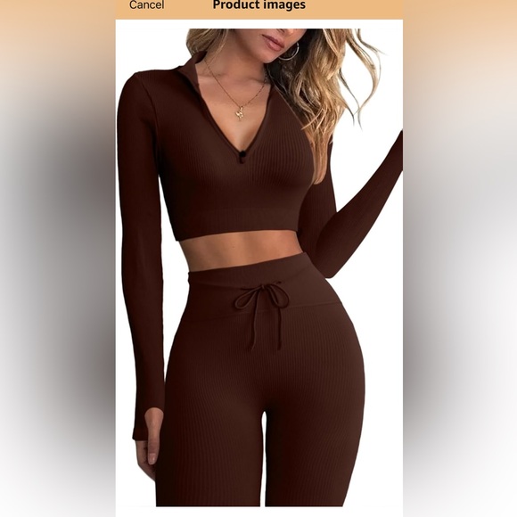 Women's Brown Ribbed Active Set - Picture 8 of 10